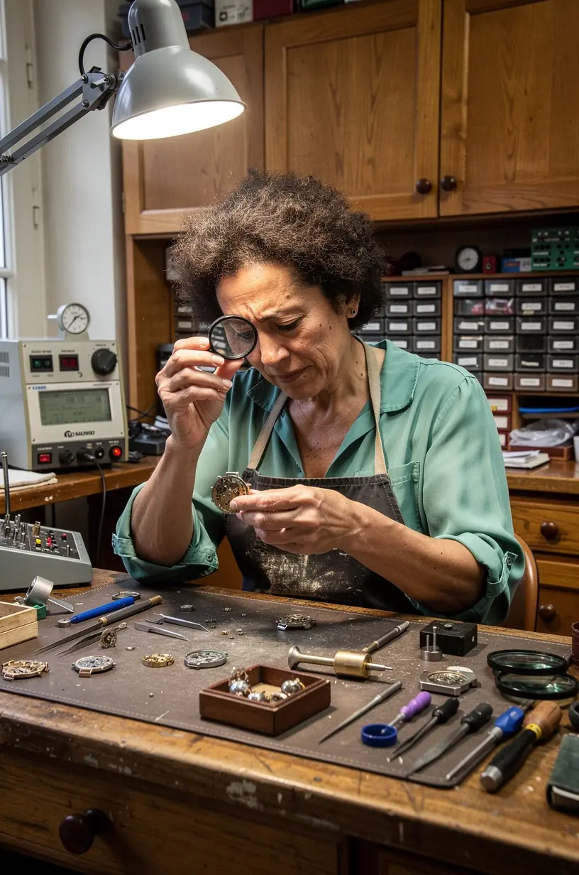 Watch cleaning tools and equipment on workbench