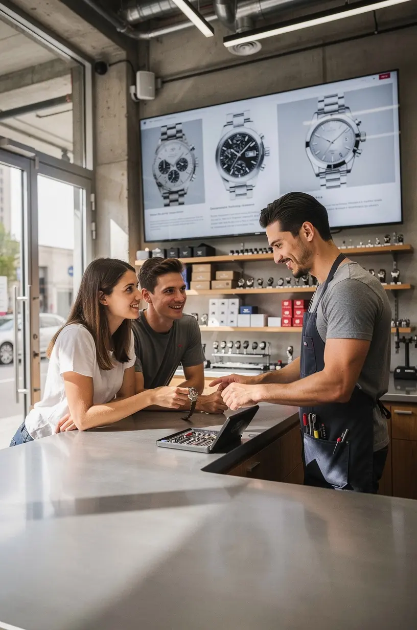 Detailed illustration of mechanical watch components.