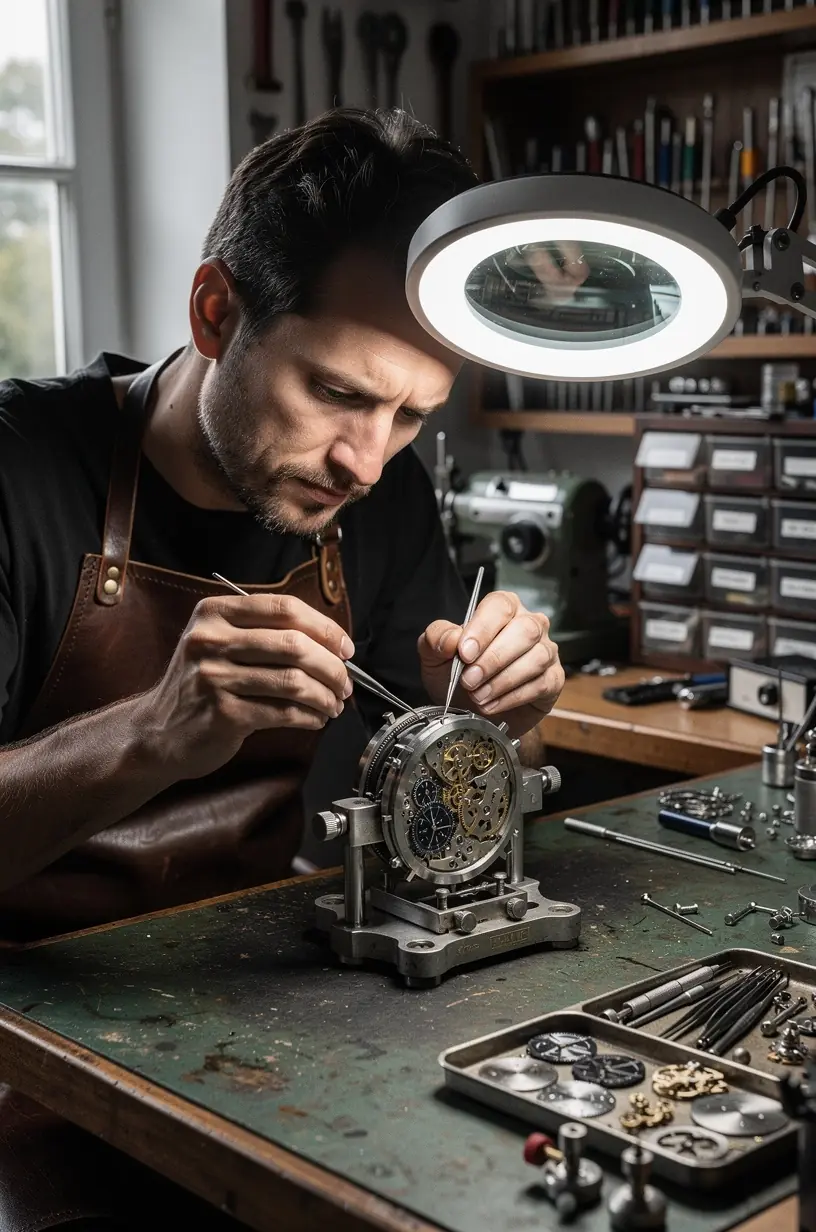 Watchmaker adjusting a mechanical watch for accurate timekeeping.