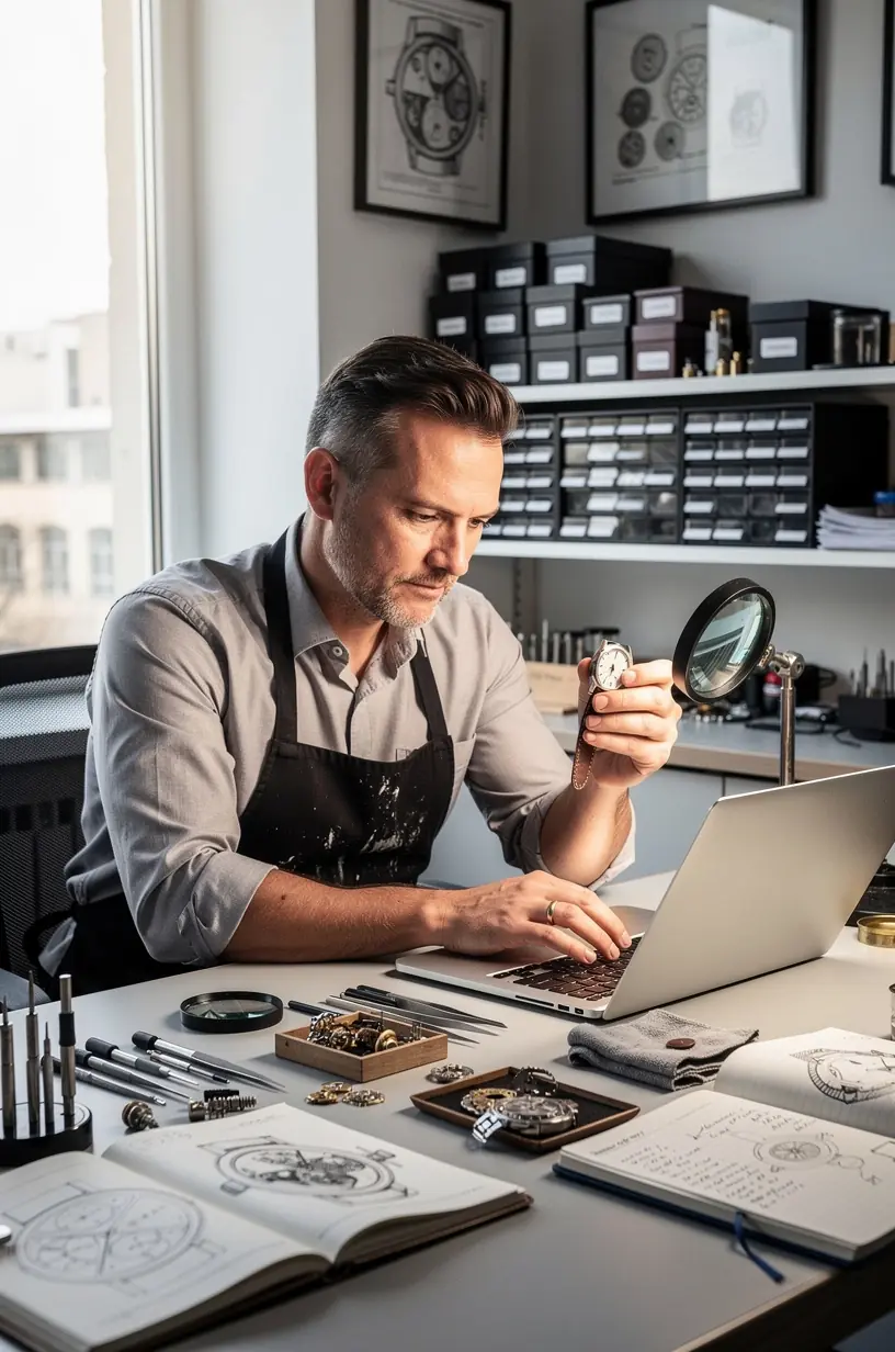 Close-up of a mechanical watch with authenticity indicators.
