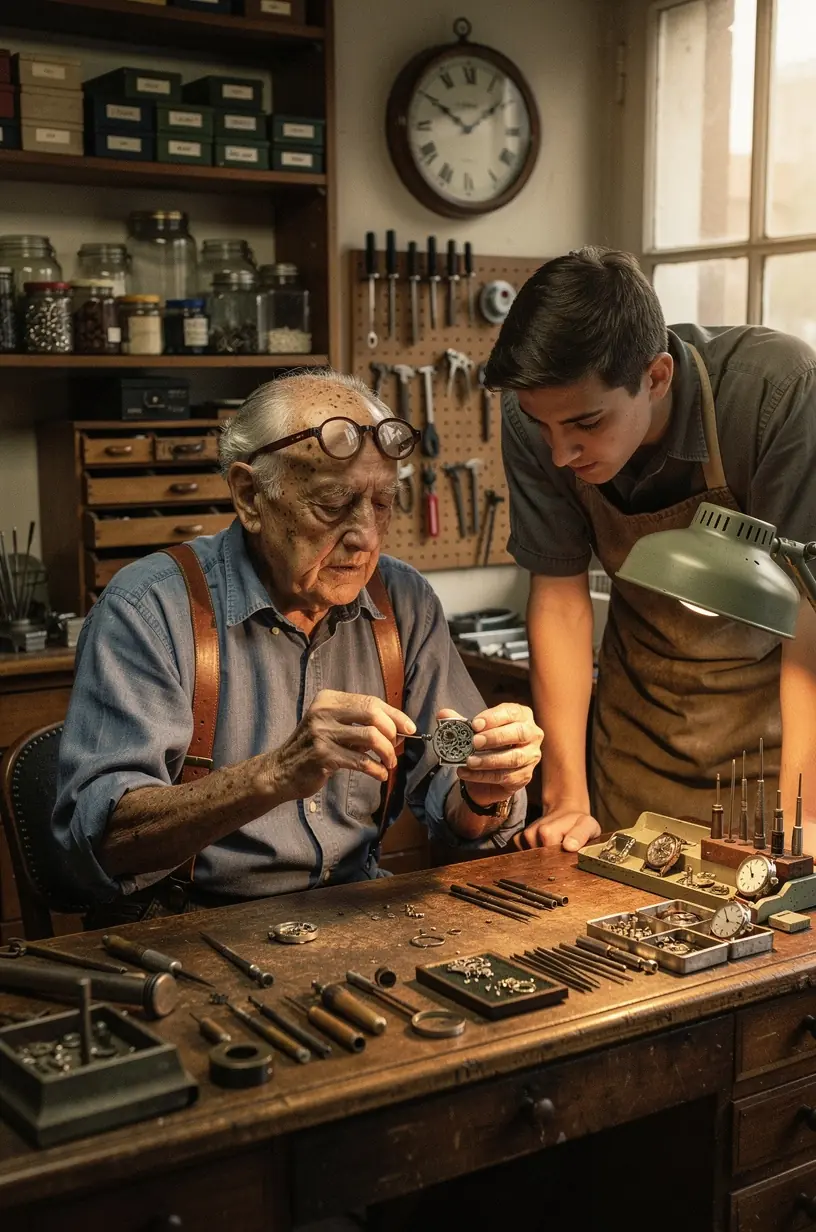 Watch mechanics adjusting gears under temperature conditions