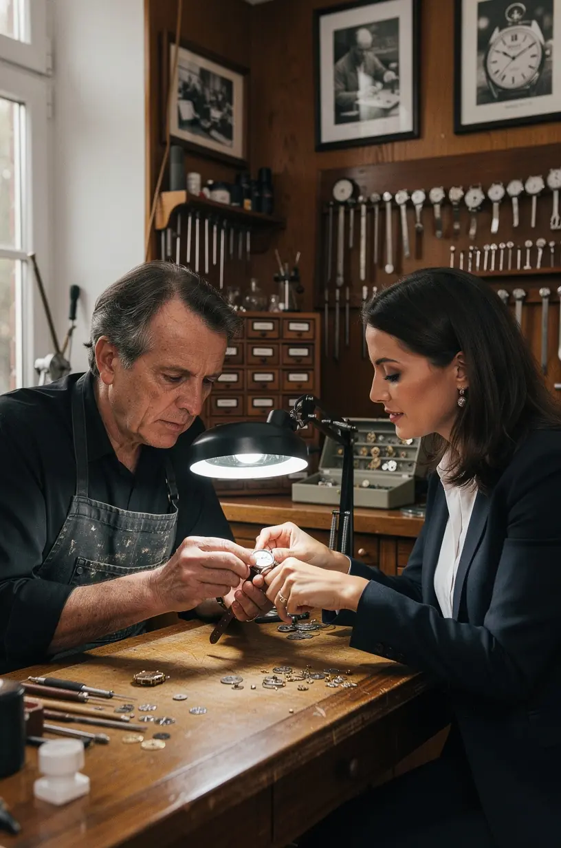 Watch repair technician diagnosing common mechanical issues