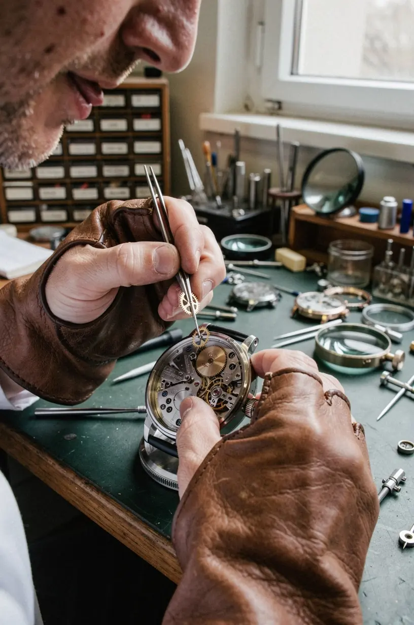 Close-up of a watch with visible wear and tear